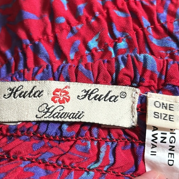 Hula Hula Red Blue Strapless Halter Dress Tie Neck O/S Made in‎ Hawaii Tropical - Picture 9 of 11